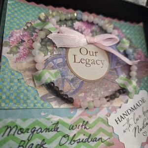 Handmade Our Legacy Faceted Morganite Black Obsidian Stretch Bracelet OOAK Gift